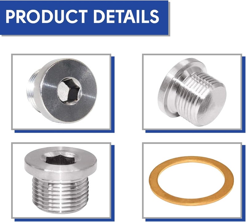 Olivia & Oliver 304 Stainless Steel Sensor Plug, M18x1.5 Universal Fit with Inner Hex Head Pipe Fitting Bung,Pack of 6 - Image 3